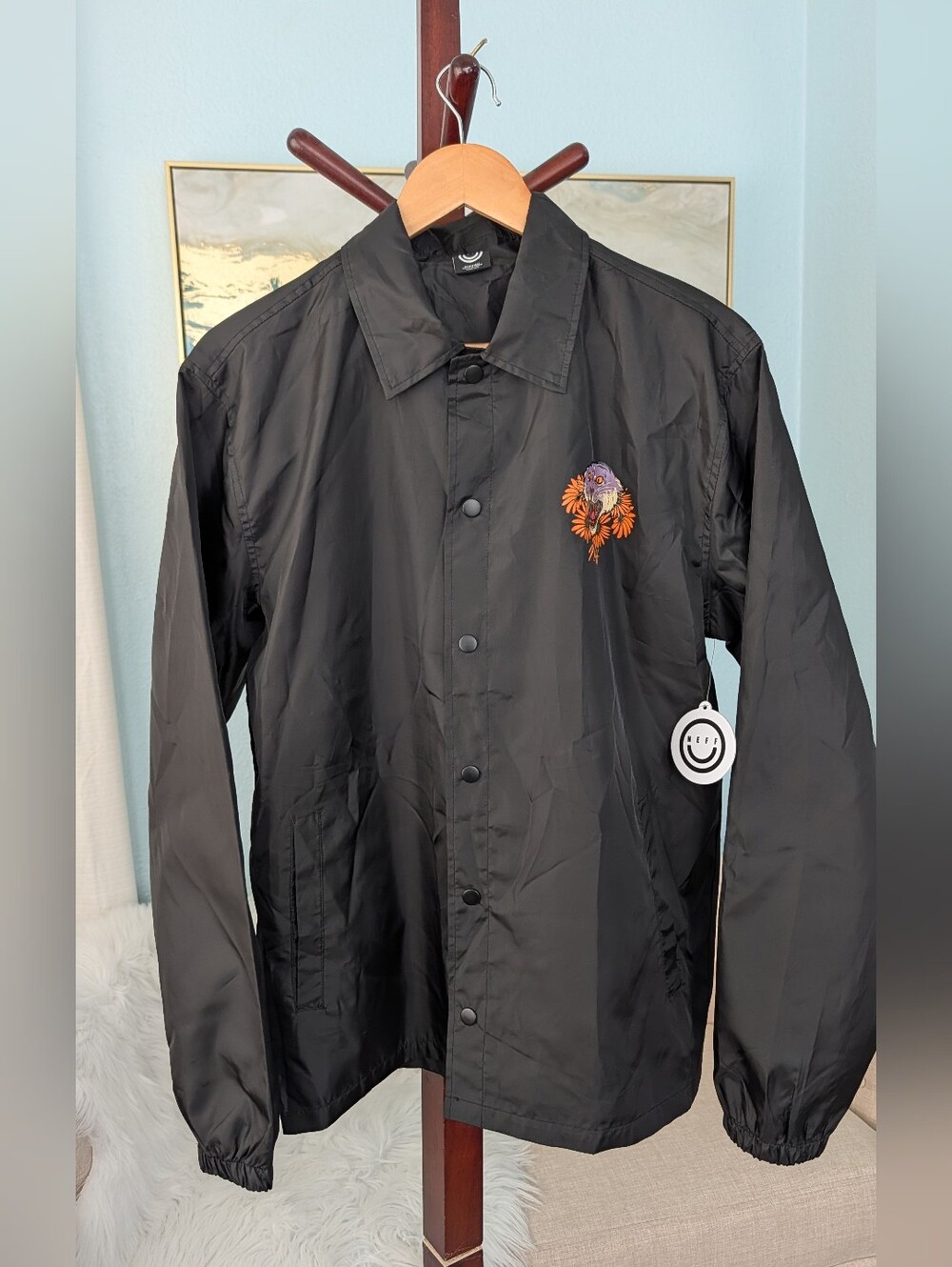 NWT Neff Black Men's Rain Jacket/ Windbreaker Eye Tiger Men Sz M. - Picture 4 of 9